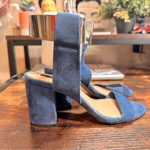Zara Blue Suede Chunky Heels size 36eu (6us)